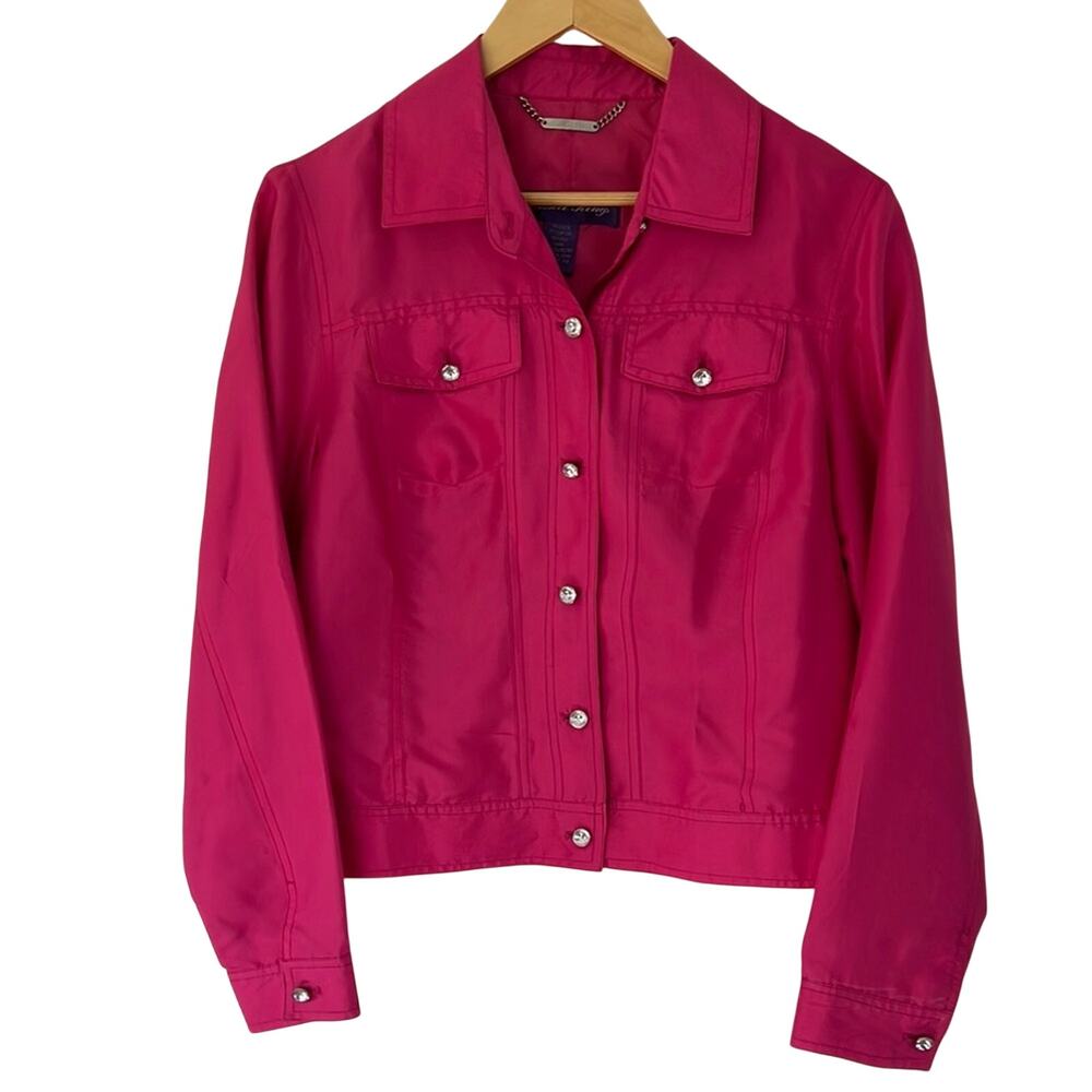 Russell Kemp Vintage 100% silk Barbiecore hot pink bomber jacket size large